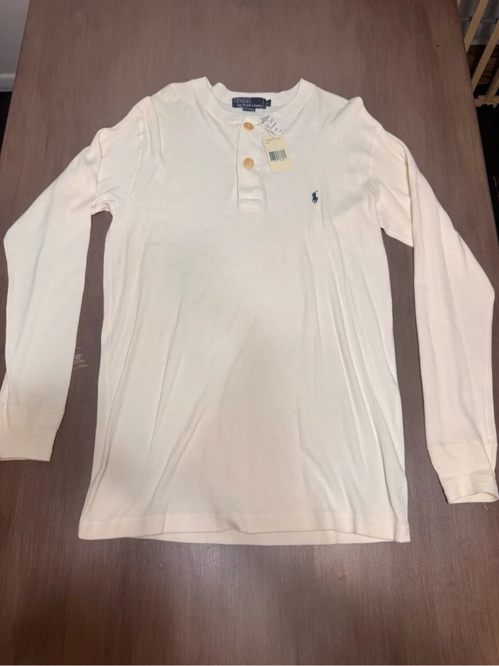 Polo Ralph Lauren NWT Mens L Henley Pullover Sweatshirt Cream Pony Cotton Preppy